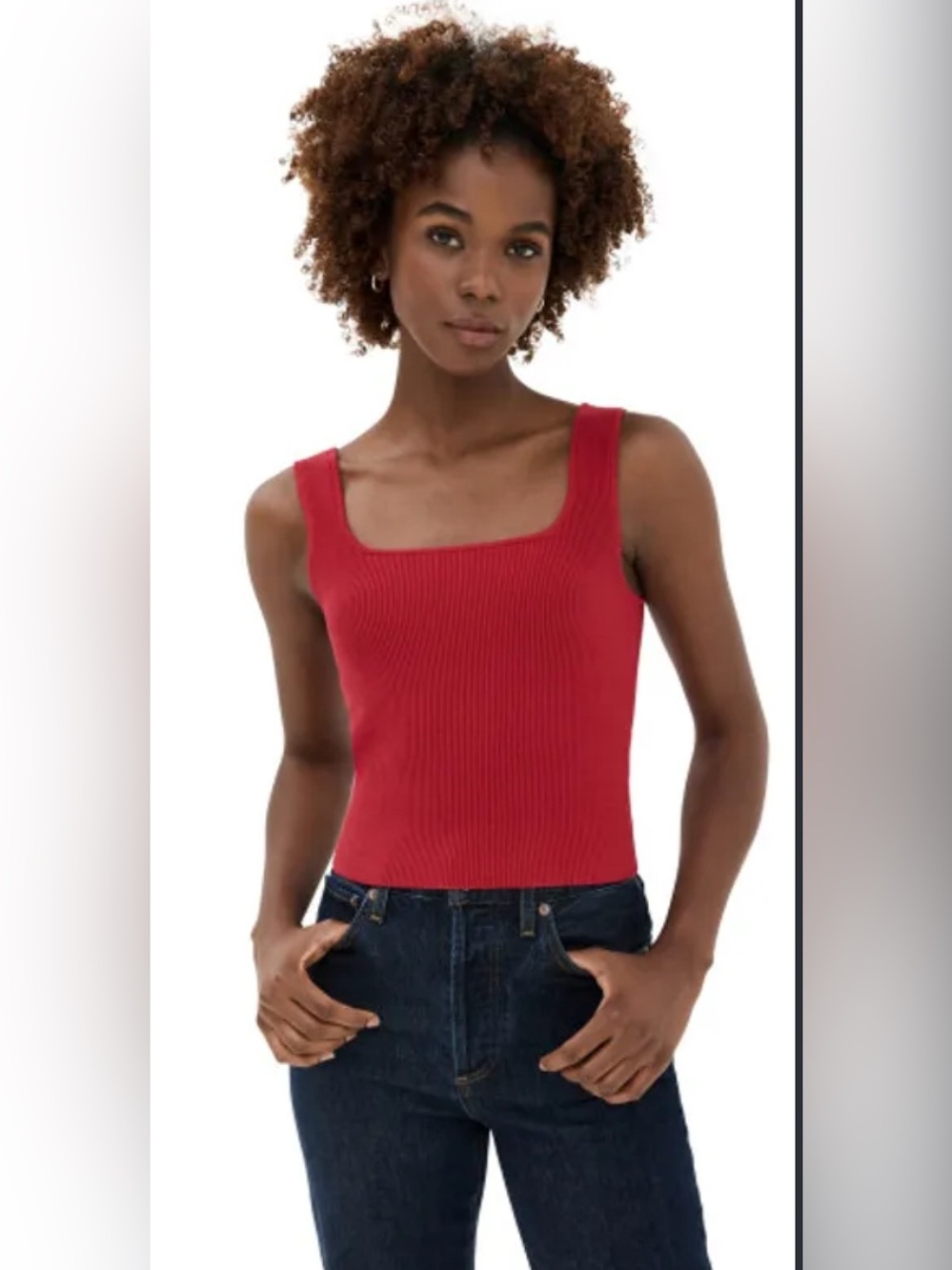 Reformation Red Ribbed Square-Neck Tank